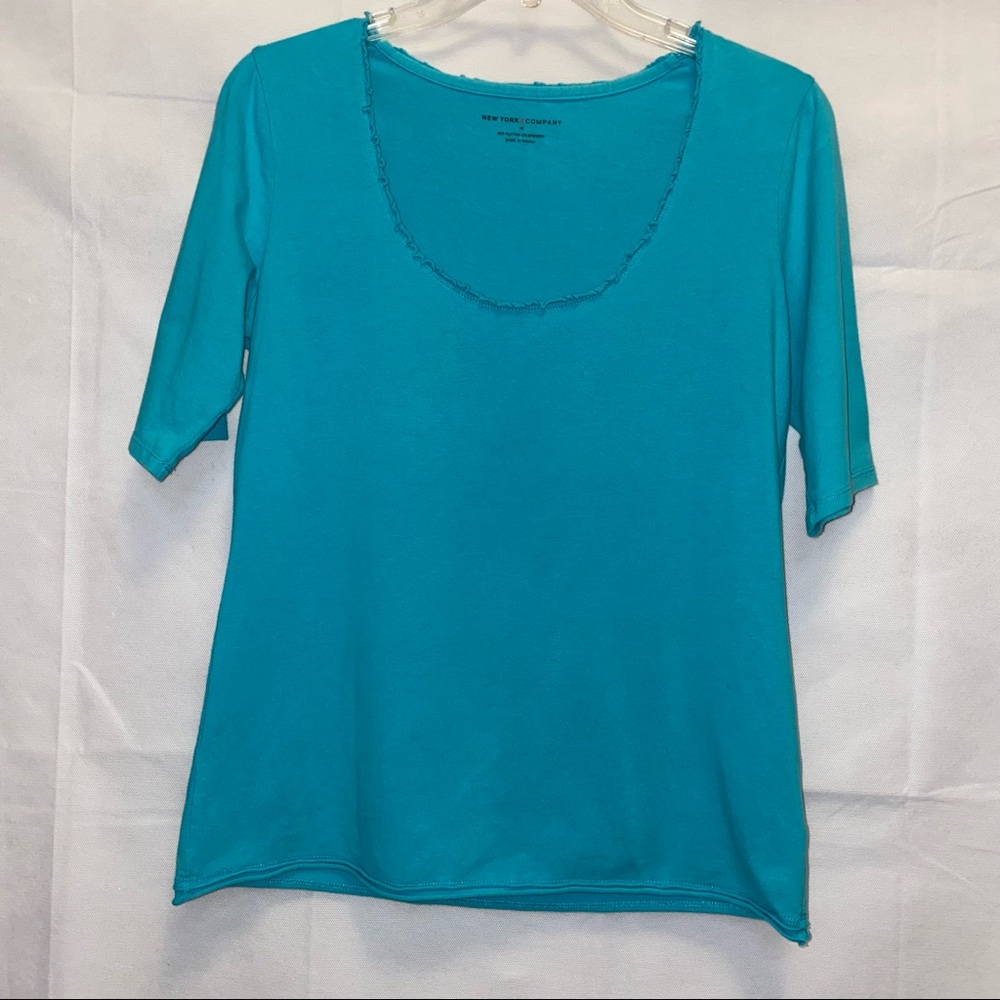 New York & Company Ruffled Scoop Neck - Blue - Medium